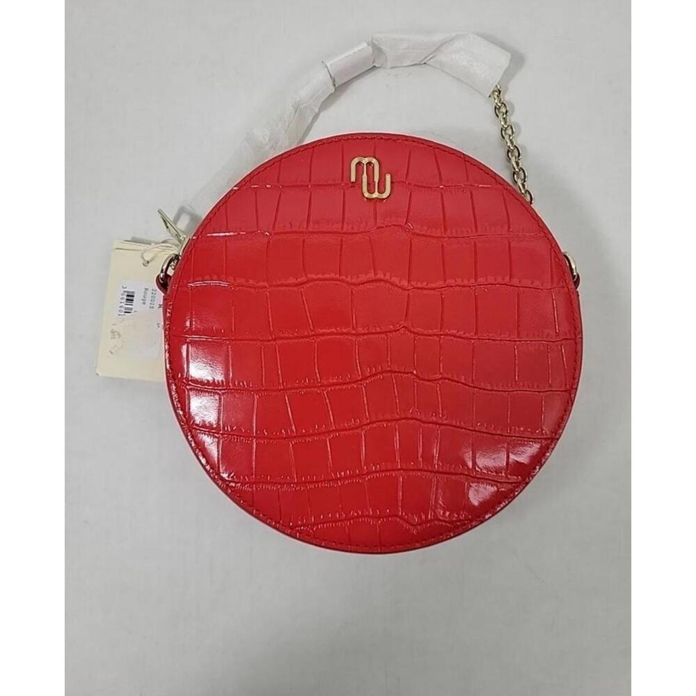 NWT Maje Round Red Crocodile Effect Embossed Leather  Shoulder Handbag